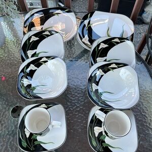 Sango Black and White Floral Dinnerware Set